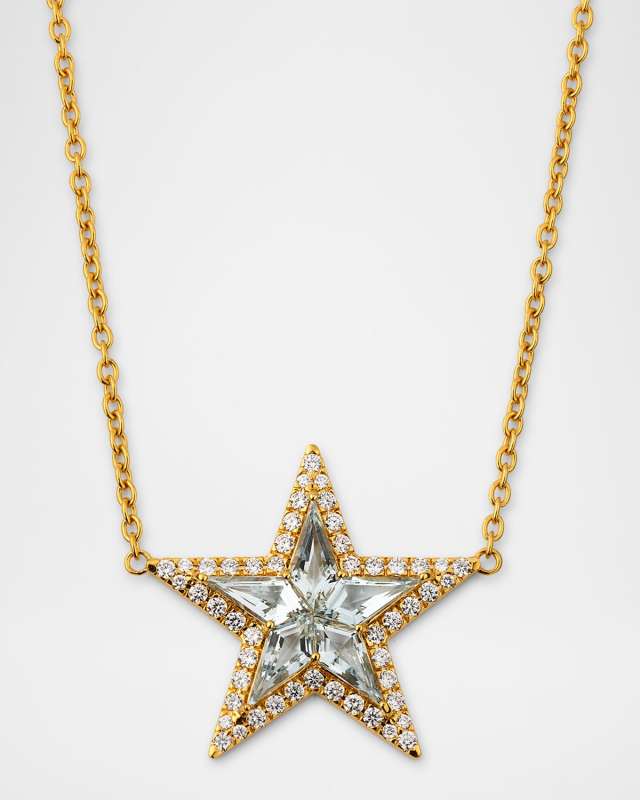 20K Aquamarine and White Diamond Star Necklace